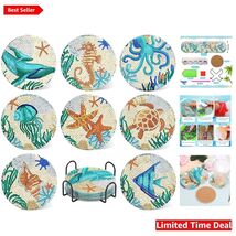 DIY Ocean-Inspired Diamond Art Coasters with Holder - Ideal for Adults a... - $23.71