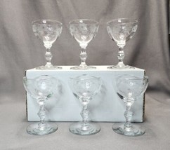 Vintage Libbey Rock Sharpe Peach Bloom Etched Flowers Cordial Glasses (Set of 6) - £31.61 GBP