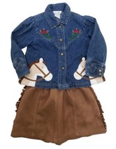 Le Top Western Cowgirl Set Girls 4T Fringe Jacket Skirt Outfit Faux Suede Horse - £19.25 GBP