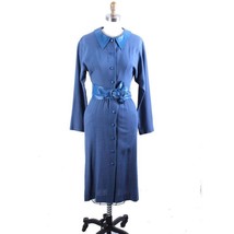 RETRO vtg Emanuel London Collection Dress Blue Wool/Leather Belt/Collar Sz Sm - £179.49 GBP