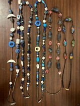 5 Handmade Beaded Necklaces, Mostly Blue, Black, and some Pink Beads!  - £50.64 GBP