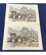 Vintage Anton Pieck prints riggers over a bridge coach on bridge illustr... - $19.75