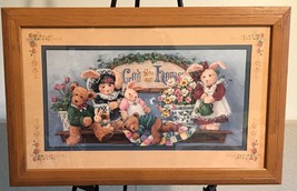 Homco Home Interiors Picture 22&quot; x 14&quot; Barbara Mock Bears God Bless Our ... - $39.99