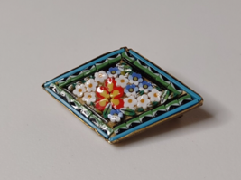 Vintage Diamond Shaped Colorful Micro Mosaic Flower Brooch Made In Italy - $35.00