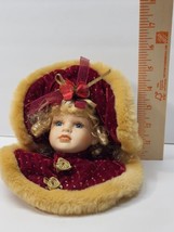 Vintage Dandee Victorian Porcelain Head Blond Red Velvet Gold Christmas Ornament - £22.16 GBP