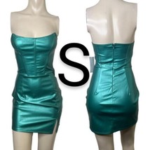 Metallic Teal Green Faux Leather Sexy Tube Strapless Corset Mini Dress~Size S - £28.39 GBP