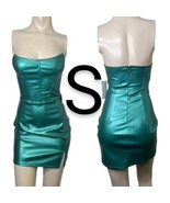 Metallic Teal Green Faux Leather Sexy Tube Strapless Corset Mini Dress~S... - £28.15 GBP