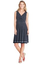 Lands End Women&#39;s Sleeveless Fit and Flare Dress Radiant Navy Bandana New - $44.99