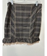Bebe Brown Plaid Knee Length Ruffled Hem Skirt Size 8 - $40.83 CAD