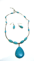 Costume jewelry demi-parure silver tone and turquoise colored set NWOT 18&quot; - £7.82 GBP
