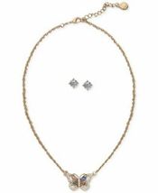 Charter Club Gold-Tone Crystal Butterfly Pendant Necklace and Stud Earrings - £15.95 GBP