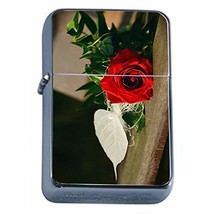 Red Rose Flip Top Dual Torch Em2 Smoking Cigarette Silver Refillable Dual Flame - £7.04 GBP