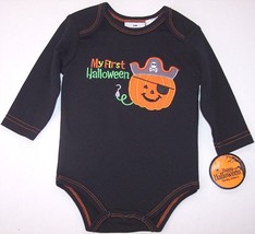NWT Boy&#39;s My First Halloween LS Black Pirate Pumpkin Bodysuit Top, 3-6 Mos. - £6.39 GBP