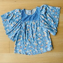 Matilda Jane Be Here Now Top Blue Floral Lace Yoke Small NWOT - $24.18
