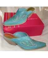 Vintage BCBGirls Turquiose Blue Leather Pointed Toe Western Mule Clogs S... - $45.50