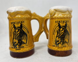 Vintage Kentucky Blue Grass State Beer Mug Shaped Salt and Pepper Shakers - $9.45
