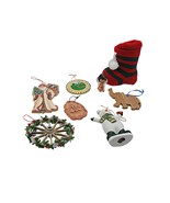 Lot 8 Christmas Holiday Ornaments Elephant Wagon Wheel Snowman Stocking ... - £17.50 GBP