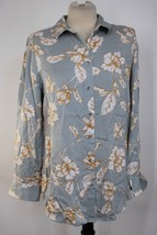 Chico&#39;s 1 8/10 Gray Floral-Print Modal Sandwashed Satin Easy Shirt Top - £22.77 GBP