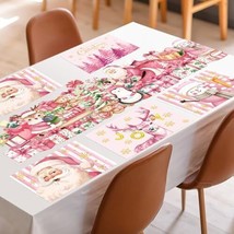 9 Pcs Pink Christmas Table Runners Christmas Placemats Set Include Cute Table Ho - £21.96 GBP