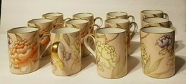 Set of 12 Fleur de Chine Fitz &amp; Floyd Porcelain Coffee Mug Cup Peach White Peony - £201.54 GBP