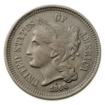 1866 3 Cents Nickel 3CN En Extra Fin XF État, Naturel Couleur, Fort Détail - $77.77