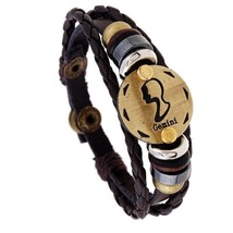 Unisex Leather Wristband Bracelet - Zodiac Horoscope Birth Sign GEMINI - $6.24