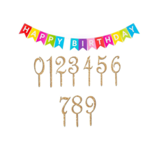 Gold Happy Birthday Cake Toppers - Set of 10 Acrylic Numbers and Birthday Banner - £5.50 GBP