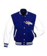  Blue Wool White Genuine Leather Sleeves Varsity Jacket - $2,390.89 MXN+