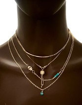 Lot Bundle 2 Layered Chain Evil Eye Chain Dainty Necklaces + Crystal Ear... - £9.09 GBP