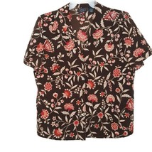 Laura Scott Womens Blouse Size 18W Short Sleeve Button Front V-Neck Brown Floral - £10.78 GBP