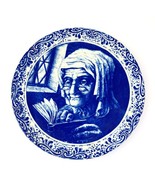 Vintage Boch Freres Delft Plate – Old Woman Reading – Blue &amp; White Decor... - $60.78