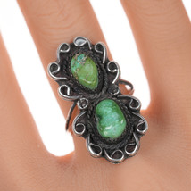 sz8.5 Vintage Native American silver and green turquoise double stone ring - £67.18 GBP