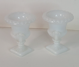 White Opalescent Glass Urn Vase Toothpick Holder Set of 2 Vintage 2-7/8in. - £12.61 GBP