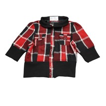 Beverly Hills Polo Club Sweater Womens L Red Black Plaid Snap Pocket Moc... - $25.62