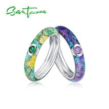 Silver Rings For Women Purple Green Colorful Enamel Ring Eternity Ring 925 Sterl - £21.64 GBP