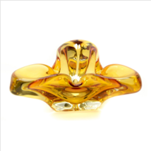 Vintage Chalet Canada Yellow Amber Art Glass Folded Edge Candy Dish Bowl... - £39.54 GBP