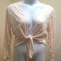 Chicos 2 L Top Light Peach Crinkle Tie Front Long Sleeve Travel - £14.86 GBP