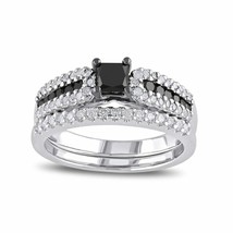 1CT Princesa Imitación Diamante Plata Compromiso Solitario Set Nupcial Ring - £125.29 GBP