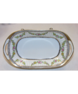 Vintage Nippon Art Pottery Pierced Handle Oval Bowl Floral Spray 2-c - €33,76 EUR