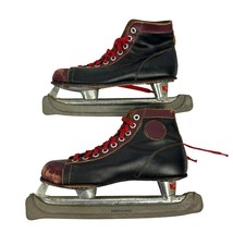 Vintage Canadian Flyer Torpedo Mens Ice Skates Black &amp; Red Leather - $31.22