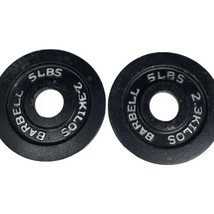 Barbell Black Olympic Cast Iron 5-LB Plates 2&quot; Center Hole (2 PACK) - £18.91 GBP