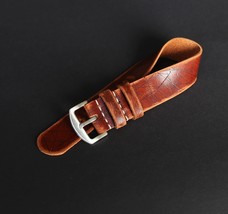 Handmade full grain distressed leather watch band 18-24 Brown One-piece strap    - £19.34 GBP