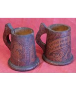 2 Old Antique Pyrography German Beer Stein Mug Wood Folk Art Flemish Ger... - $89.12 CAD
