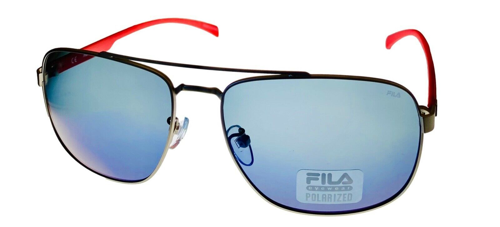 Fila Matte Silver Mens Metal Aviator Sunglass  Polarized Smoke Lens SF8493. 581P