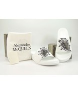 Alexander McQueen Mens White Heart Logo Leather Rubber Pool Slides 45 12... - £232.76 GBP