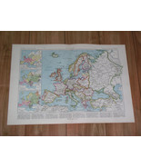 1925 VINTAGE POLITICAL MAP OF EUROPE / HUMAN RACES RELIGIONS / GEOLOGY - $26.42