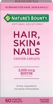 Nature&#39;s Bounty Optimal Solutions Hair, Skin &amp; Nails Formula, with 3,000 mcg Bio - £19.17 GBP