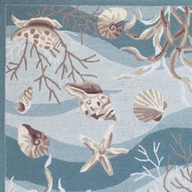 5' X 8' Seafoam Green Hand Hooked Sea Shells Indoor Area Rug - €232,87 EUR