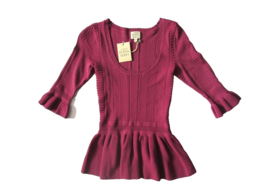 NWT Torn by Ronny Kobo KIMBERLY in Mauve Pointelle Textured Knit Peplum Top L - £18.92 GBP