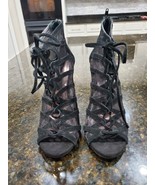 Steve Madden Black Women&#39;s Suede Leather Strappy Block Heeled Casual San... - $34.19 CAD
